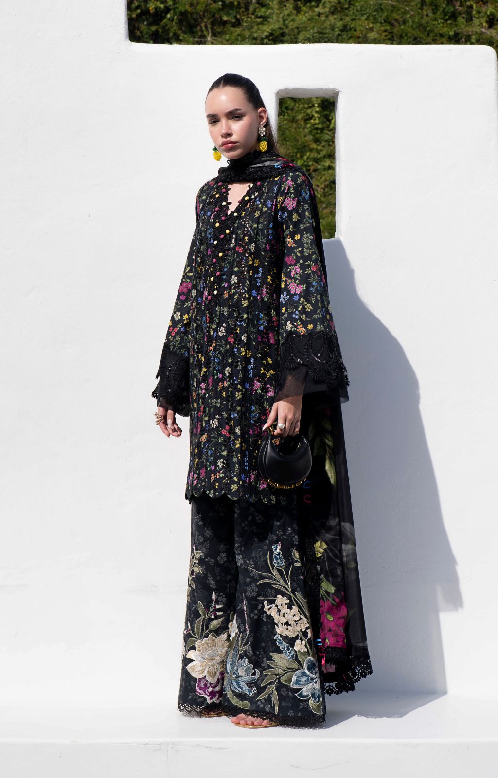 AJR Couture | Printakari Lawn 25 | Midnight Flora XL Black Lawn