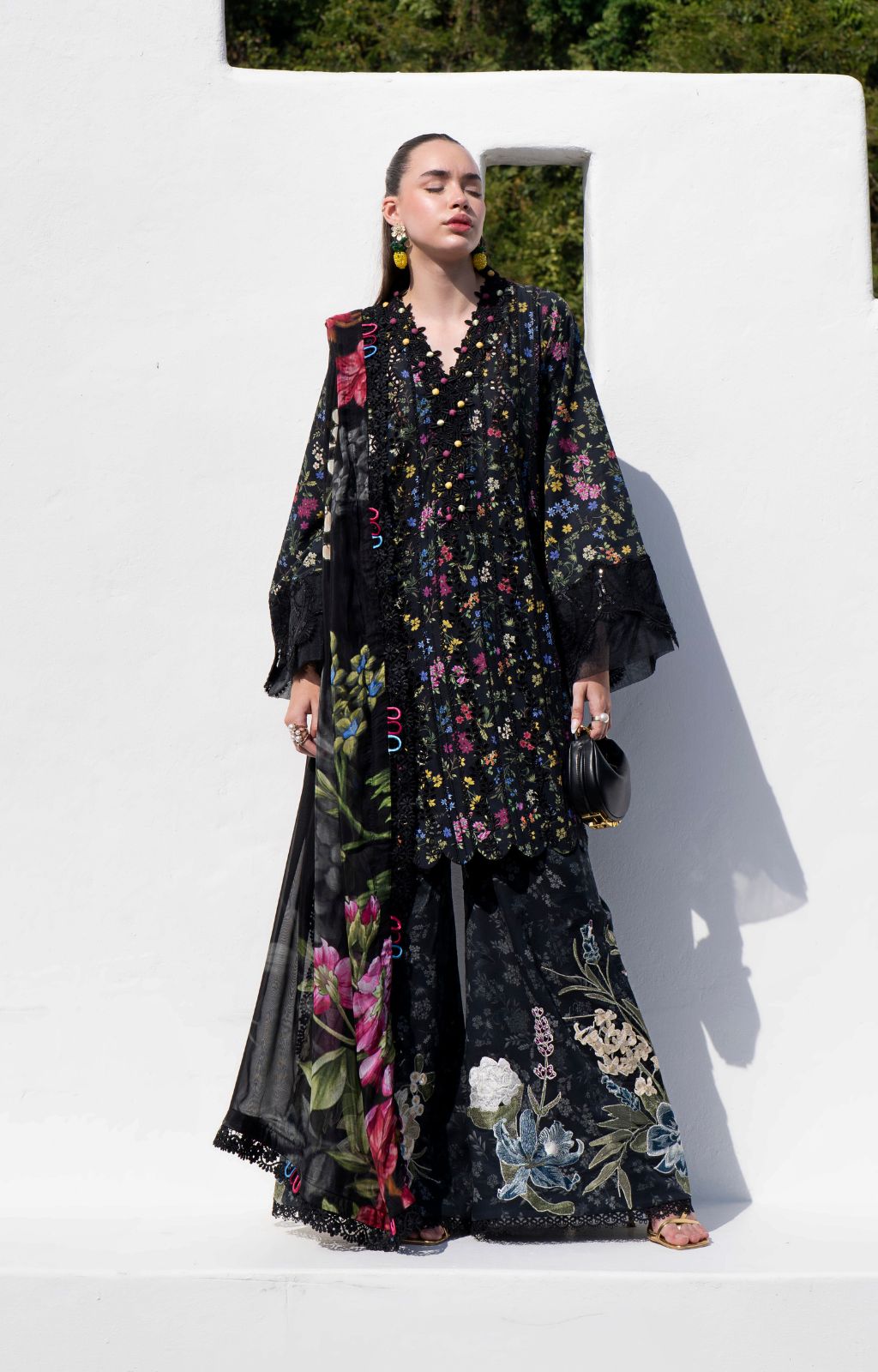 AJR Couture | Printakari Lawn 25 | Midnight Flora XS Black Lawn