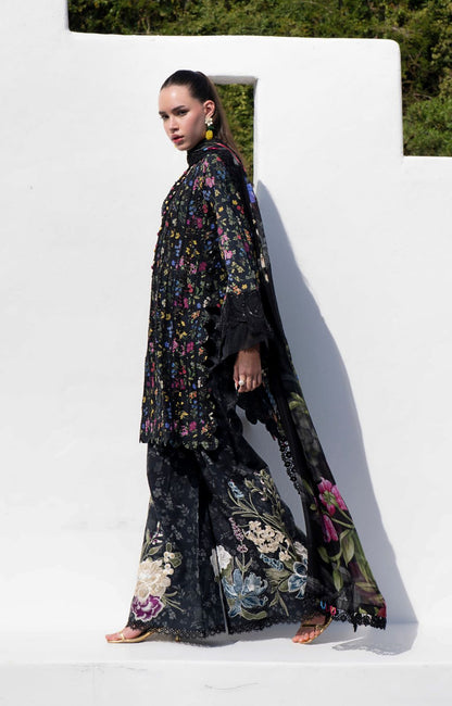 AJR Couture | Printakari Lawn 25 | Midnight Flora Custom Size Black Lawn