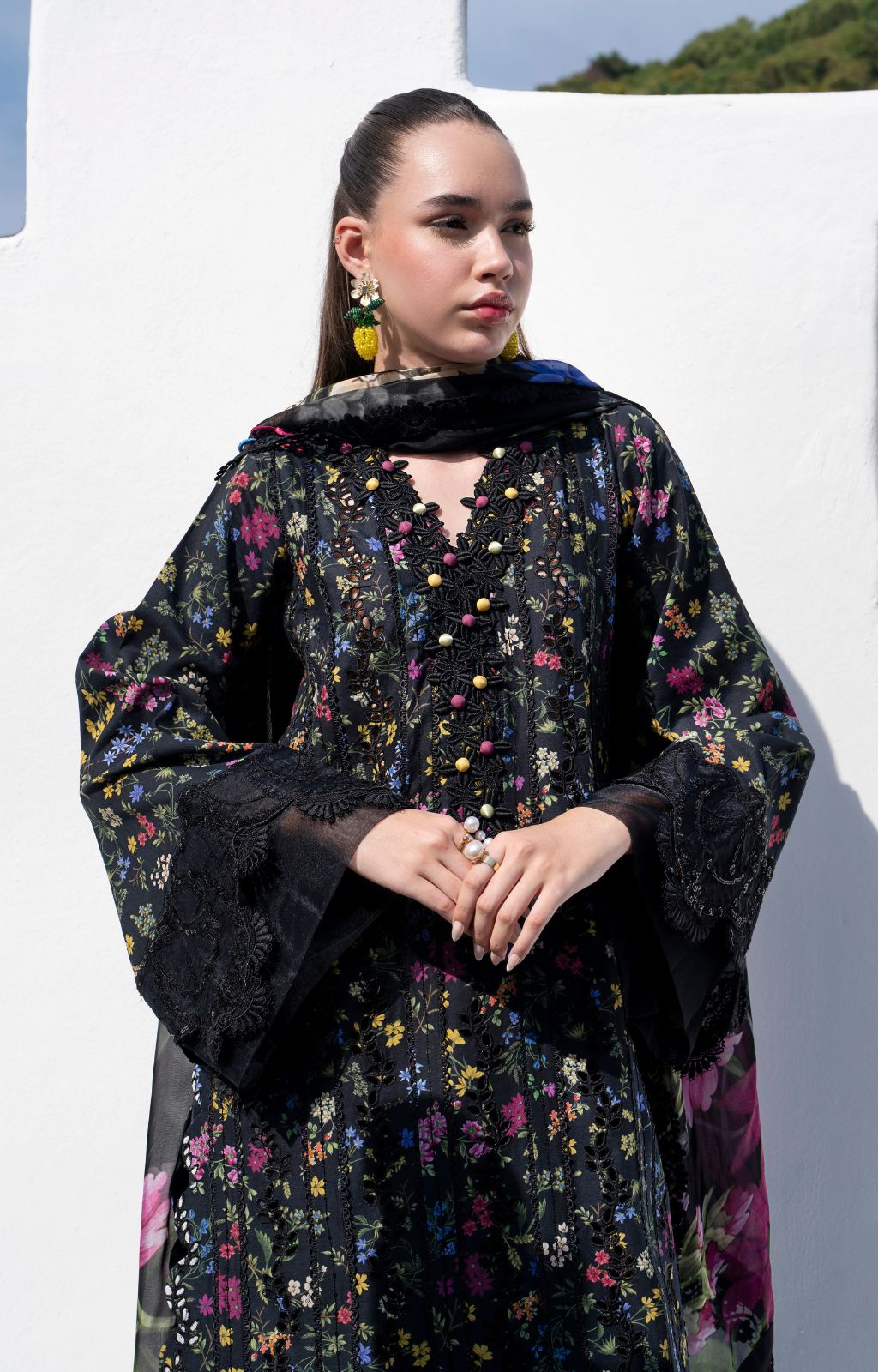 AJR Couture | Printakari Lawn 25 | Midnight Flora M Black Lawn