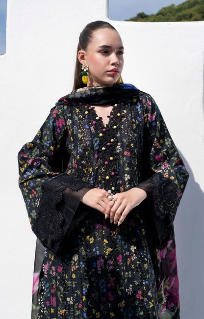 AJR Couture | Printakari Lawn 25 | Midnight Flora M Black Lawn