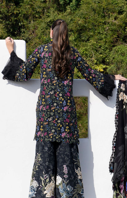 AJR Couture | Printakari Lawn 25 | Midnight Flora S Black Lawn
