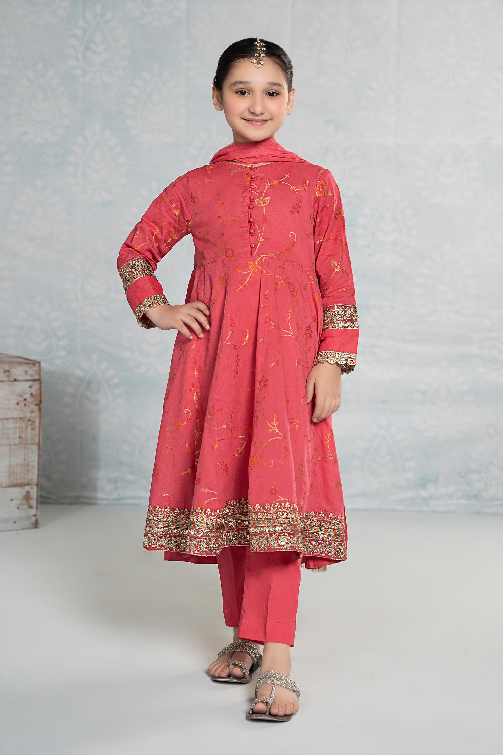 Maria B | 3 Piece Embroidered Jacquard Broshiasuit | MKD-EF24-23 4-Feb Pink