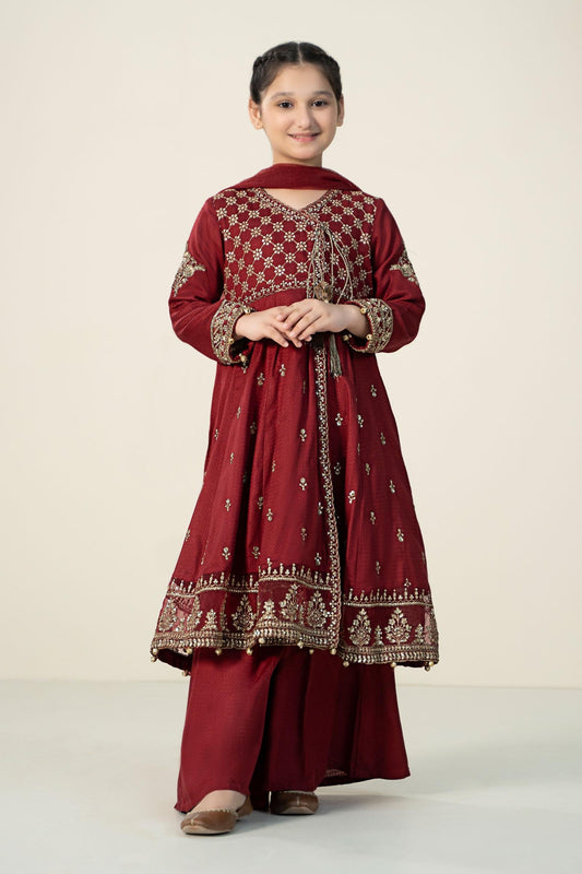 Maria B | 3 Piece Embroidered Linen Suit | MKD-W24-02 4-Feb Red