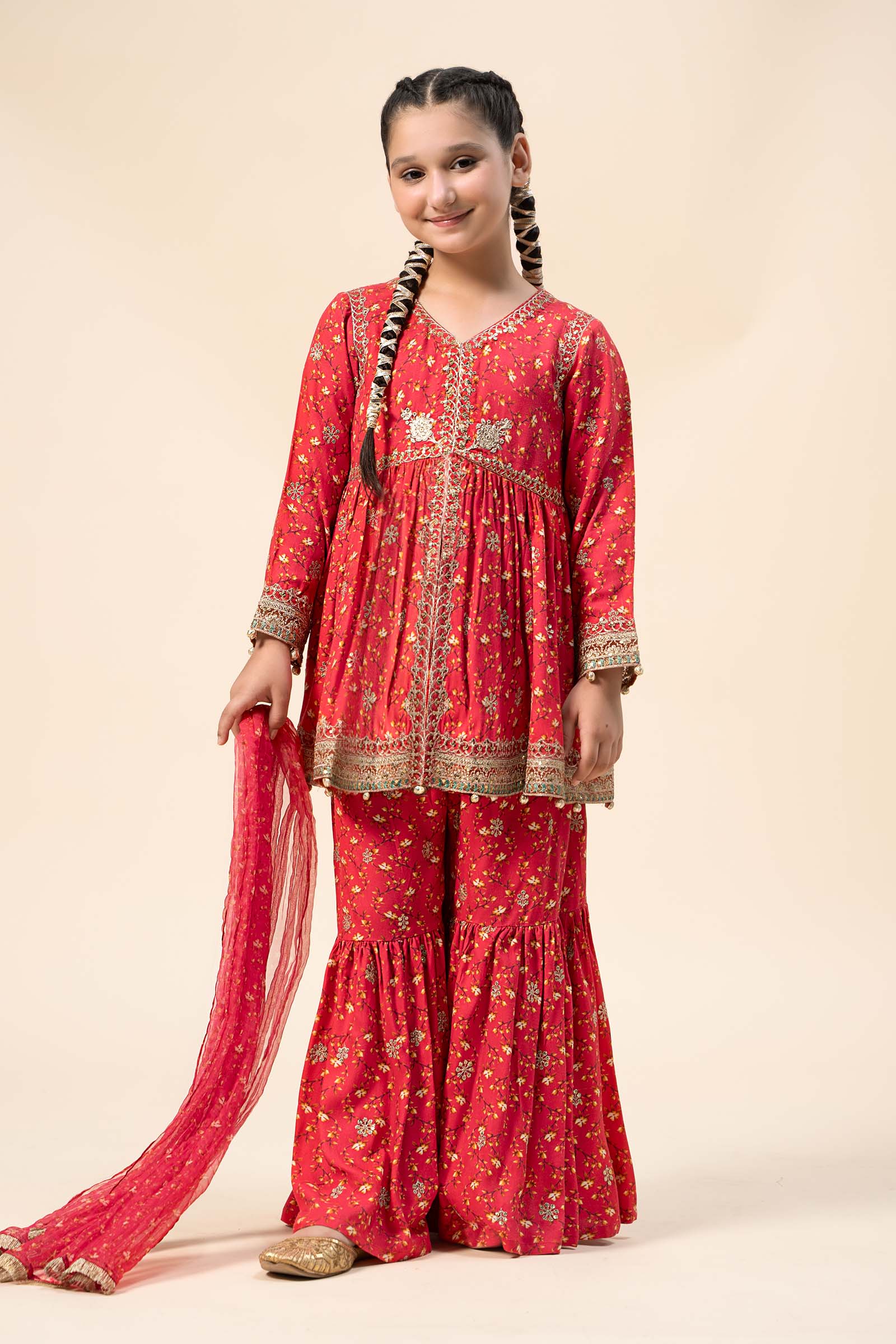 Maria B | 3 Piece Embroidered Marina Twill Suit | MKD-W24-12 12-Oct Pink