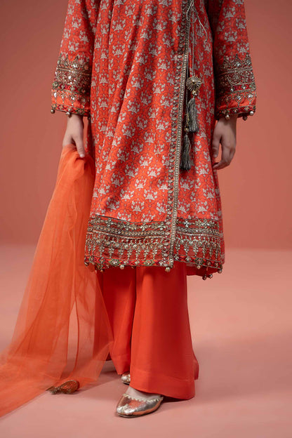 Maria B | 3 Piece Printed Linen Suit | MKD-W24-16 12-Oct Orange