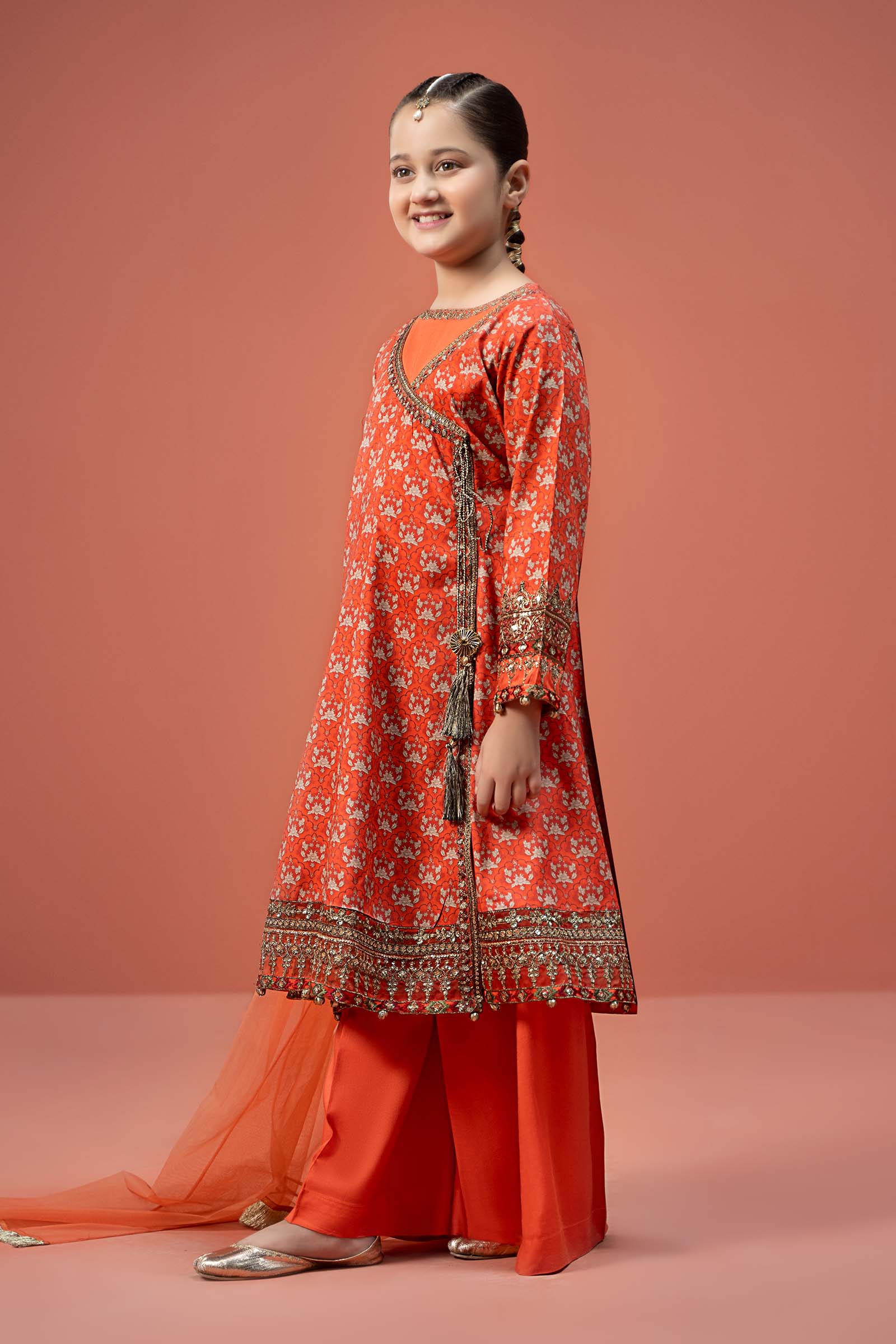 Maria B | 3 Piece Printed Linen Suit | MKD-W24-16 14-Dec Orange