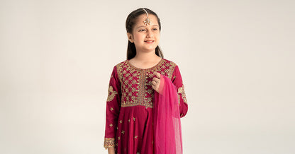 Maria B | 3 Piece Embroidered Linen Suit | MKD-W24-18 12-Oct Maroon