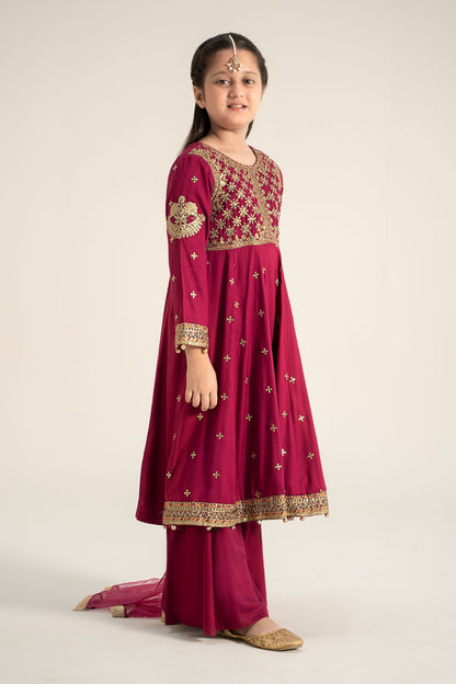 Maria B | 3 Piece Embroidered Linen Suit | MKD-W24-18 8-Jun Maroon