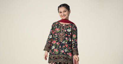 Maria B | 3 Piece Printed Linen Suit | MKD-W24-19 14-Dec Black