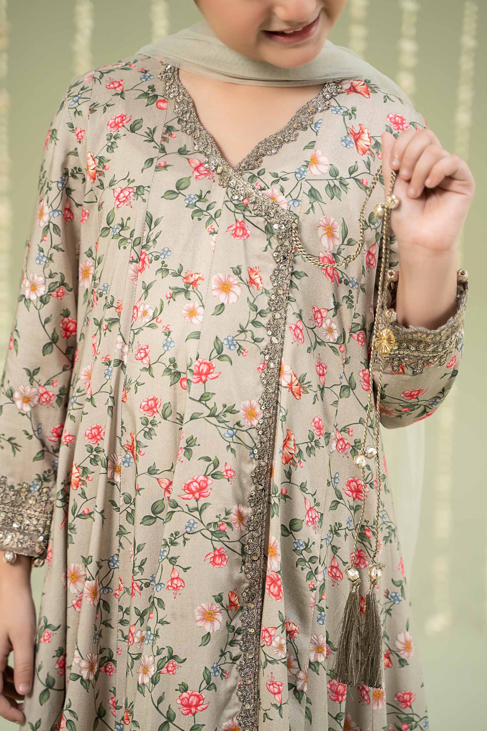 Maria B | 3 Piece Printed Linen Suit | MKD-W24-26 8-Jun Beige