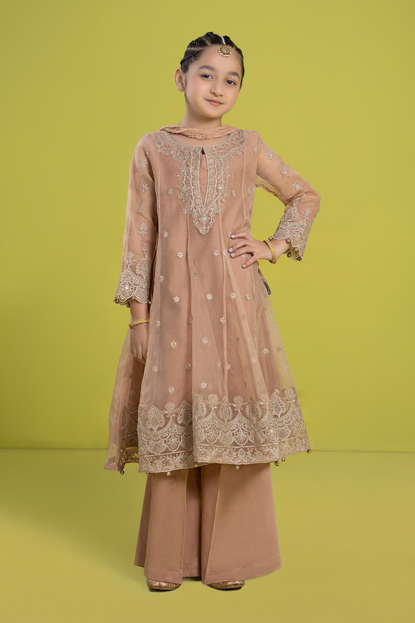 Maria B | 3 Piece Embroidered Organza Suit | MKS-EF24-05 4-Feb Brown