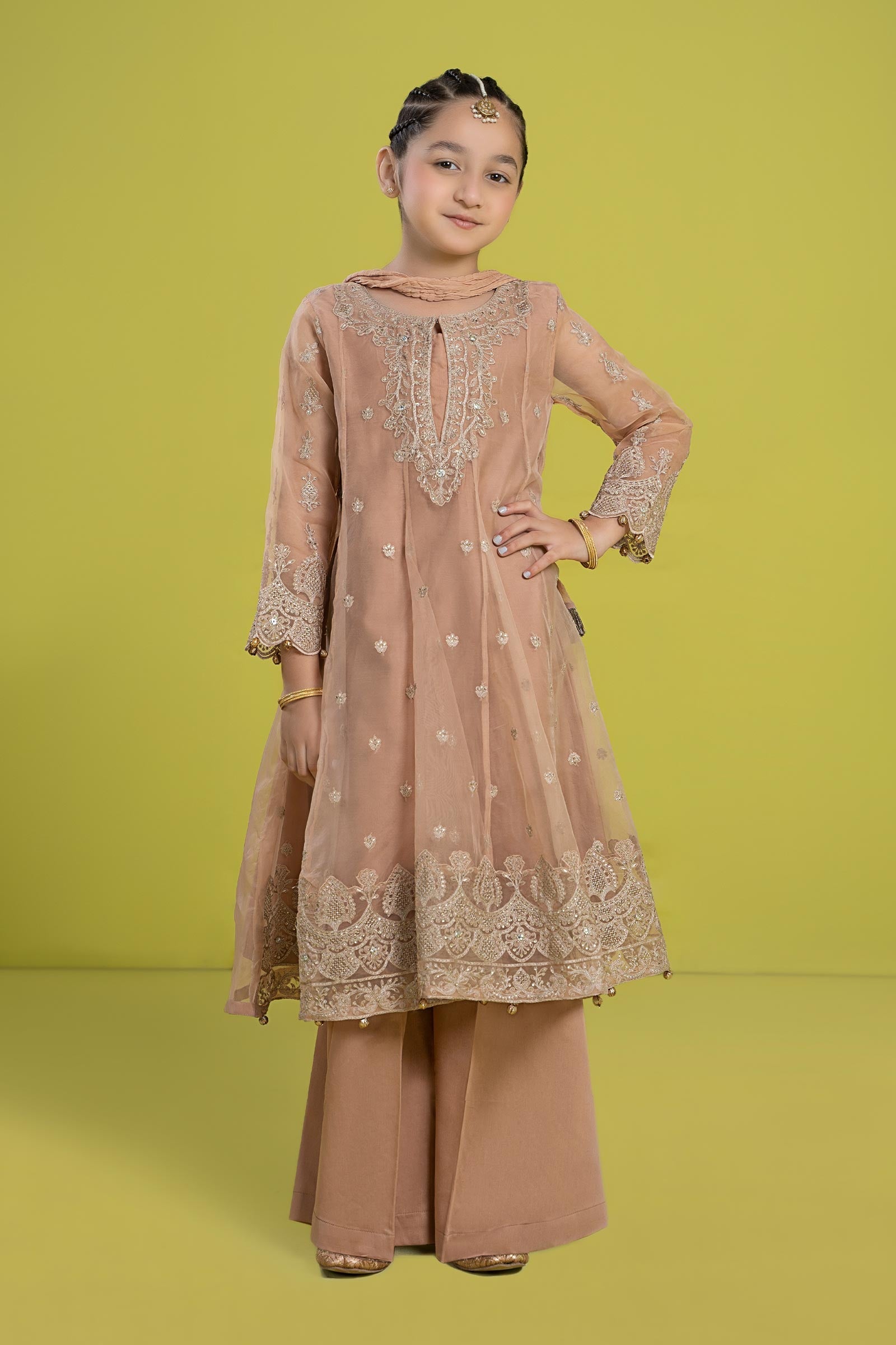 Maria B | 3 Piece Embroidered Organza Suit | MKS-EF24-05 4-Feb Brown