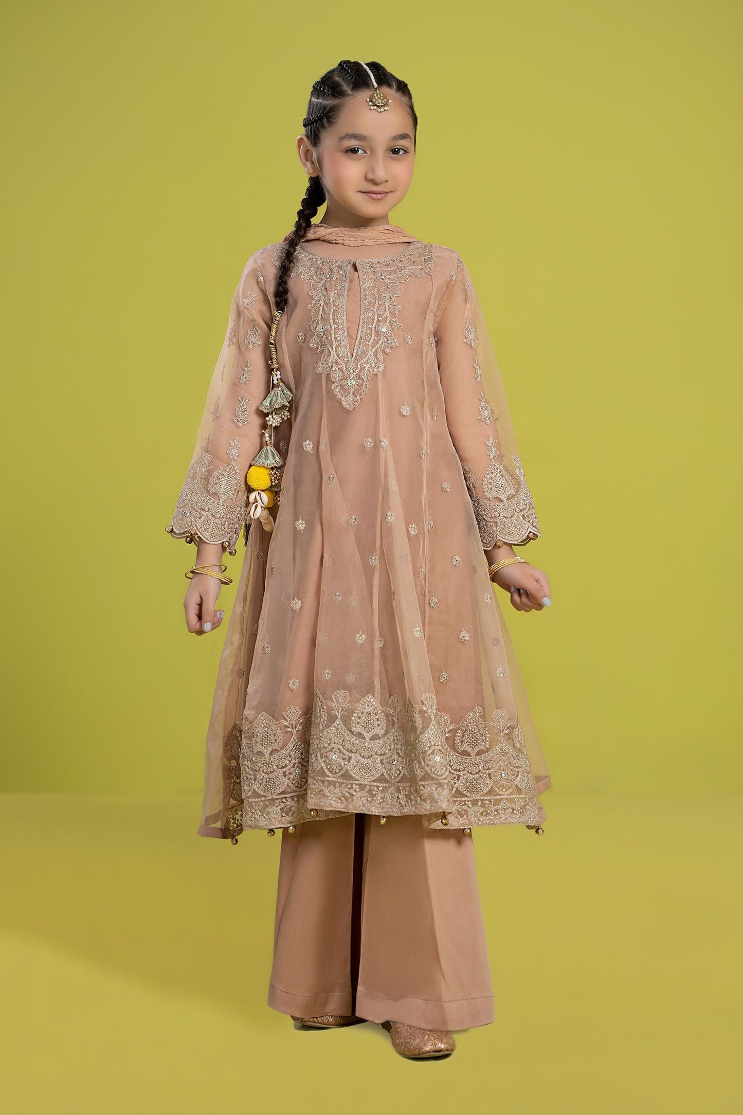 Maria B | 3 Piece Embroidered Organza Suit | MKS-EF24-05 14-Dec Brown