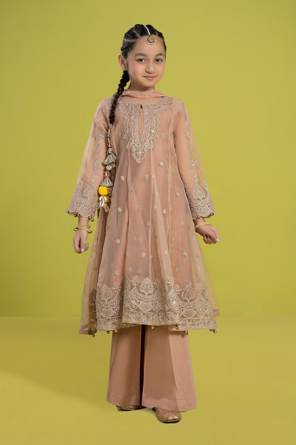 Maria B | 3 Piece Embroidered Organza Suit | MKS-EF24-05 14-Dec Brown