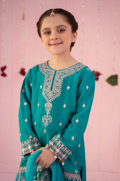 Maria B | 3 Piece Embroidered Raw Silk Suit | MKS-EF24-09 8-Jun Ferozi