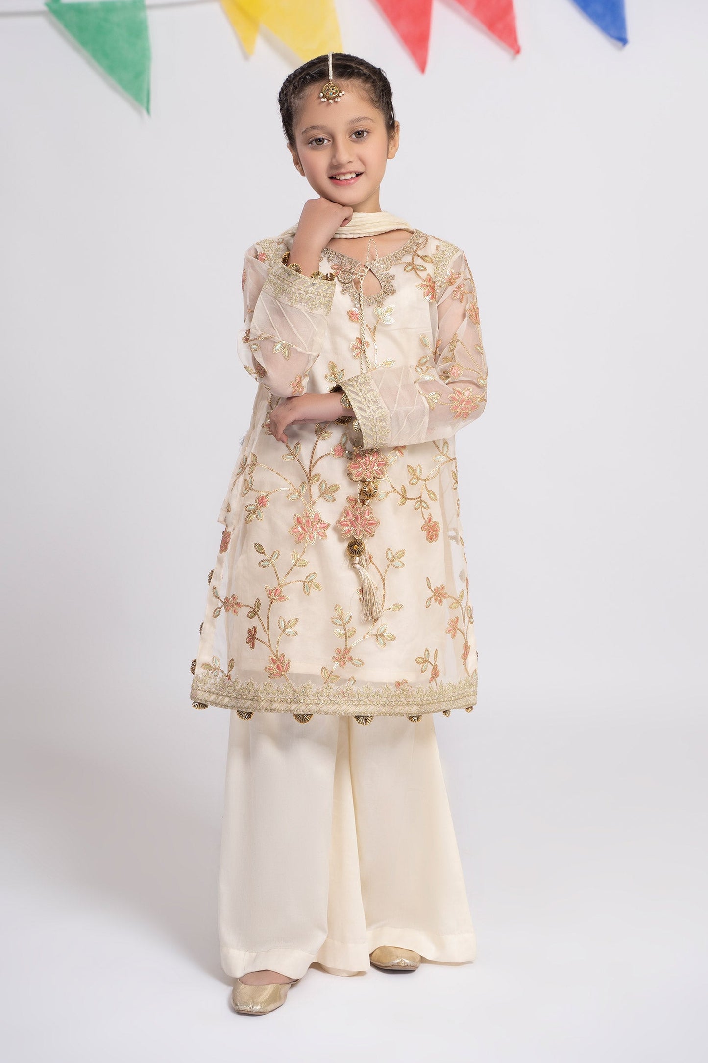 Maria B | 3 Piece Embroidered Organza Suit | MKS-EF24-30 4-Feb White