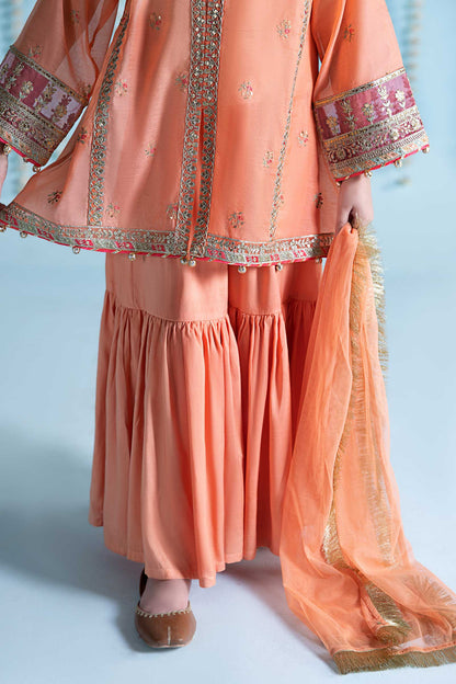 Maria B | 3 Piece Embroidered Paper Cotton Suit | MKS-EA24-04 10-Aug Orange