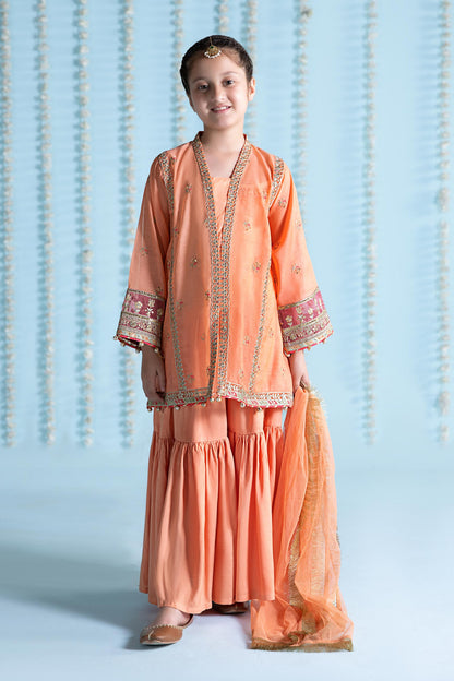 Maria B | 3 Piece Embroidered Paper Cotton Suit | MKS-EA24-04 4-Feb Orange