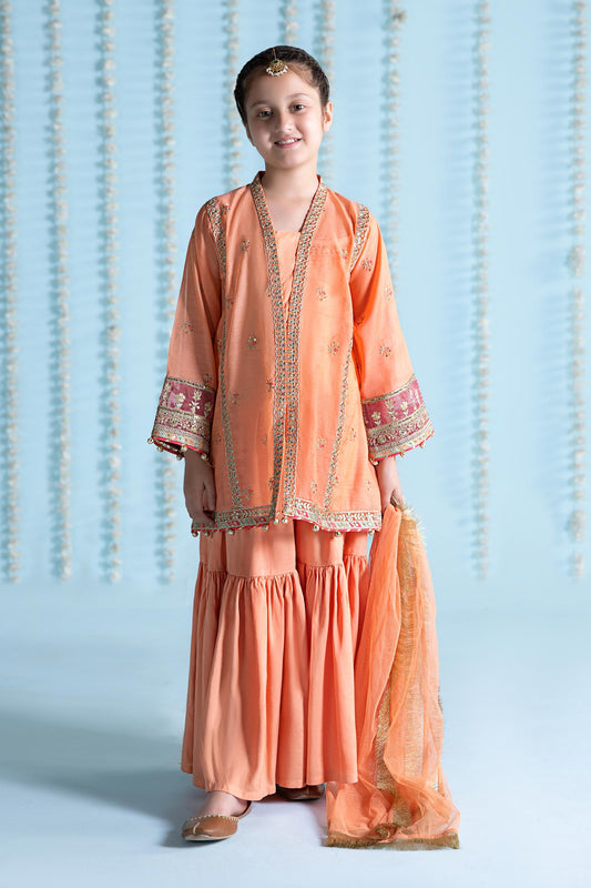 Maria B | 3 Piece Embroidered Paper Cotton Suit | MKS-EA24-04 4-Feb Orange