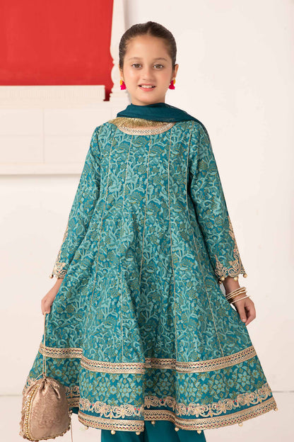 Maria B | 3 Piece Printed Raw Silk Suit | MKS-EA24-05 6-Apr Blue