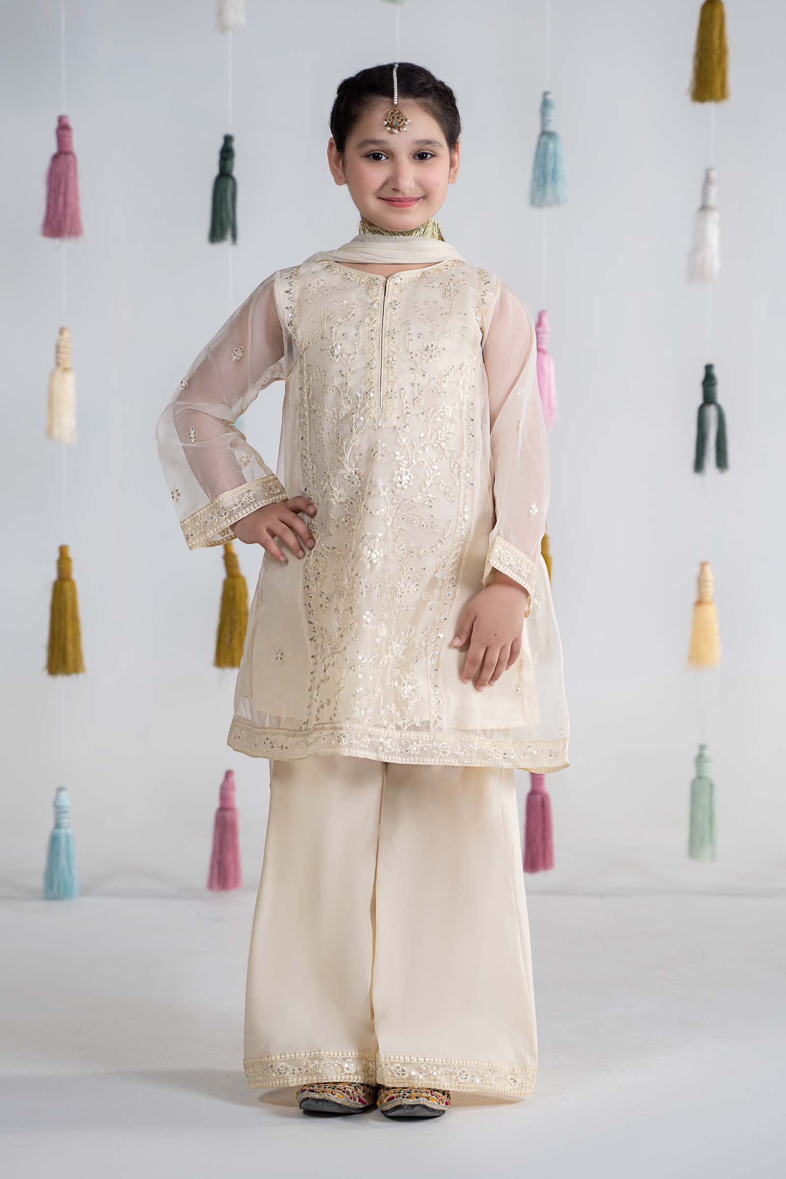 Maria B | 3 Piece Embroidered Organza Suit | MKS-EA24-25 4-Feb White