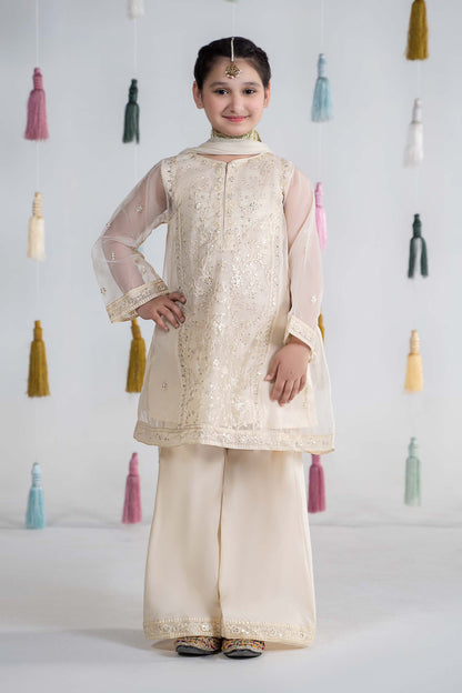 Maria B | 3 Piece Embroidered Organza Suit | MKS-EA24-25 4-Feb White
