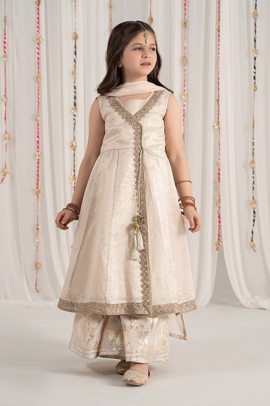 Maria B | 3 Piece Embroidered Cotton Staple Zari Suit | MKS-EF25-04 4-Feb White