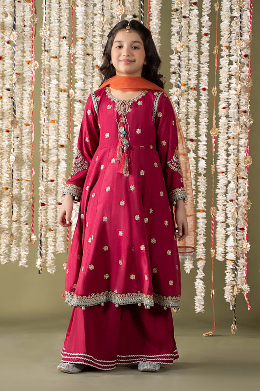 Maria B | 3 Piece Embroidered Raw Silk Suit | MKS-EF25-07 4-Feb Pink