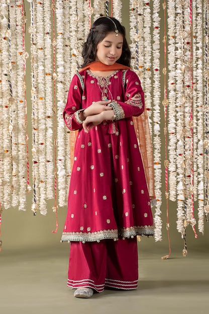 Maria B | 3 Piece Embroidered Raw Silk Suit | MKS-EF25-07 8-Jun Pink