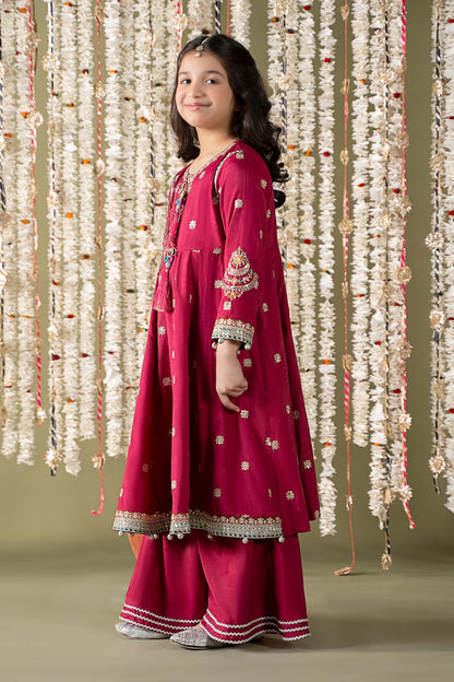 Maria B | 3 Piece Embroidered Raw Silk Suit | MKS-EF25-07 10-Aug Pink