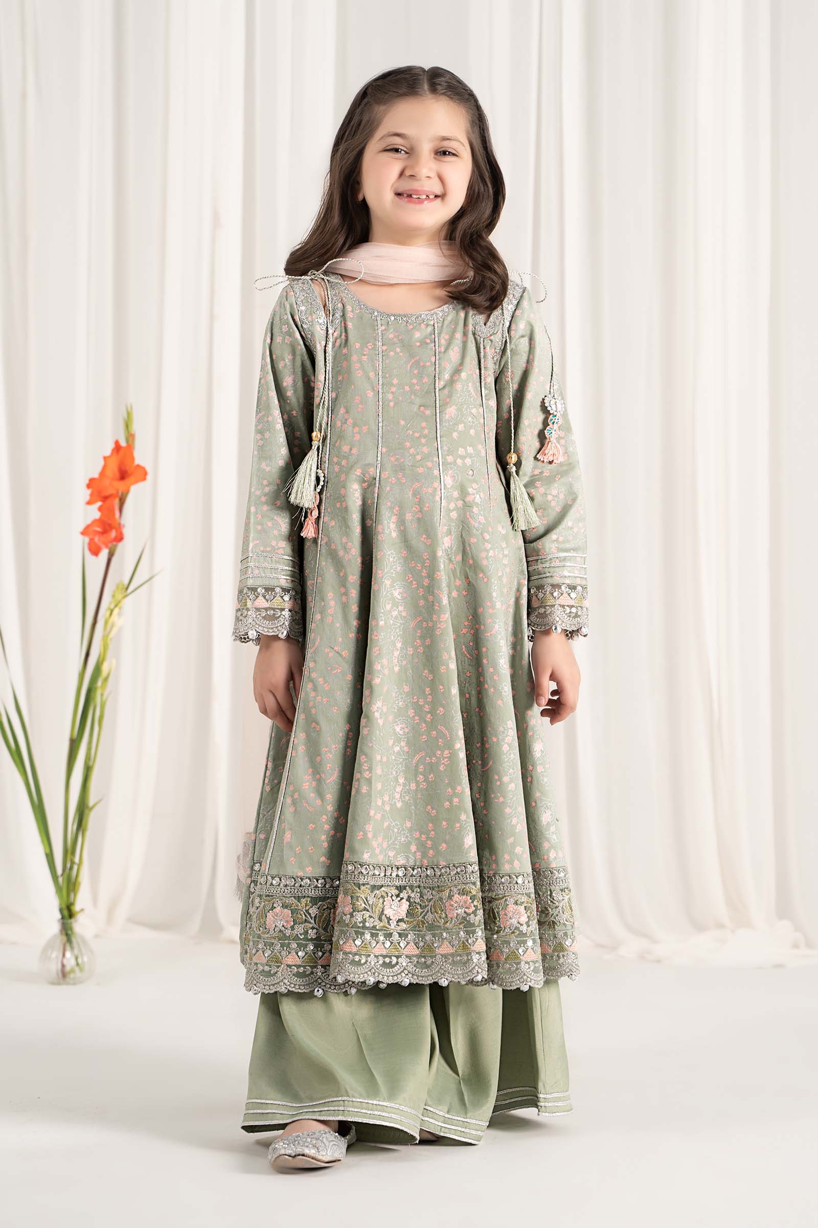 Maria B | 3 Piece Embroidered Cotton Satin Suit | MKS-EF25-08 4-Feb Green