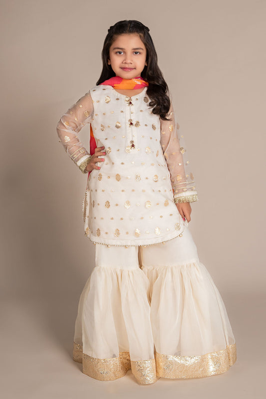 Maria B | 3 Piece Embroidered Organza Lurex Suit | MKS-EF25-20 4-Feb White