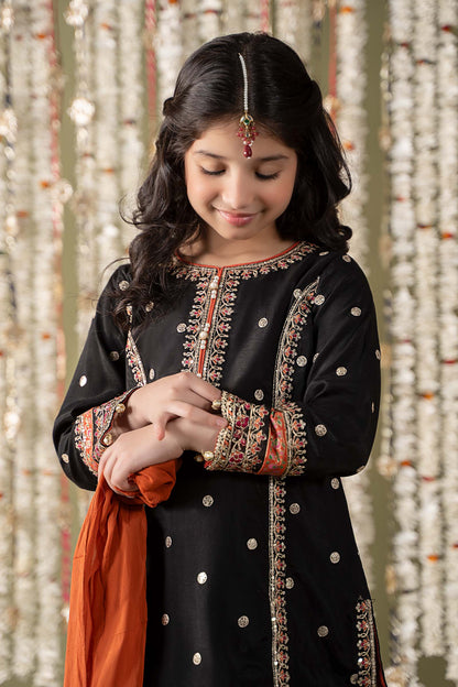 Maria B | 3 Piece Embroidered Raw Silk Suit | MKS-EF25-25 6-Apr Black
