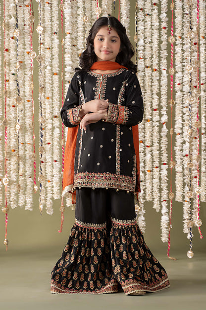 Maria B | 3 Piece Embroidered Raw Silk Suit | MKS-EF25-25 8-Jun Black
