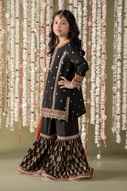 Maria B | 3 Piece Embroidered Raw Silk Suit | MKS-EF25-25 10-Aug Black