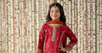 Maria B | 3 Piece Embroidered Raw Silk Suit | MKS-EF25-25 14-Dec Red