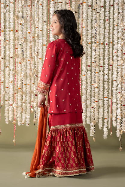 Maria B | 3 Piece Embroidered Raw Silk Suit | MKS-EF25-25 12-Oct Red