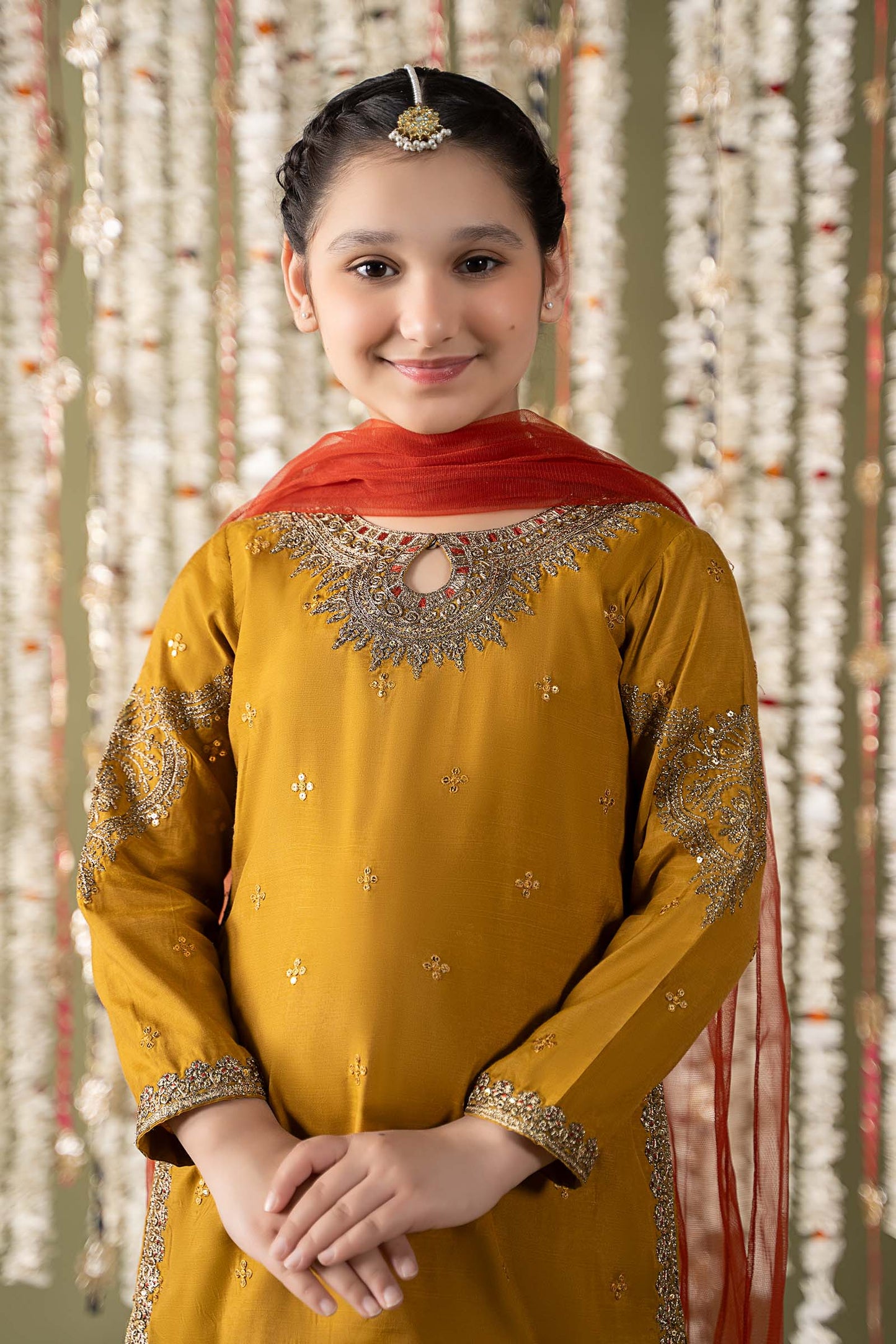 Maria B | 3 Piece Embroidered Raw Silk Suit | MKS-EF25-27 6-Apr Yellow