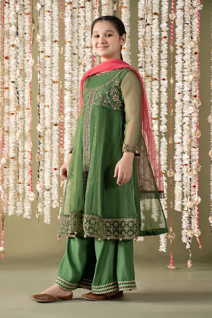 Maria B | 3 Piece Embroidered Organza Suit | MKS-EF25-32 12-Oct Green