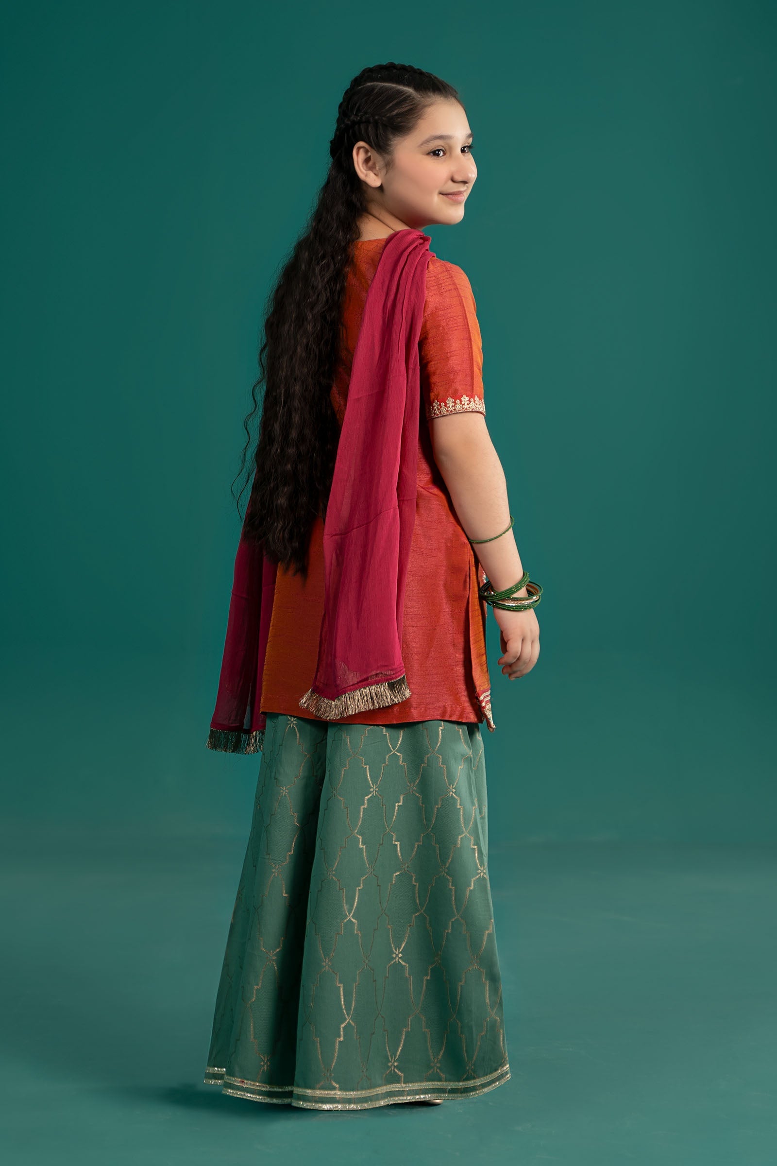 Maria B | 3 Piece Embroidered Raw Silk Suit | MKS-EF25-45 14-Dec Orange