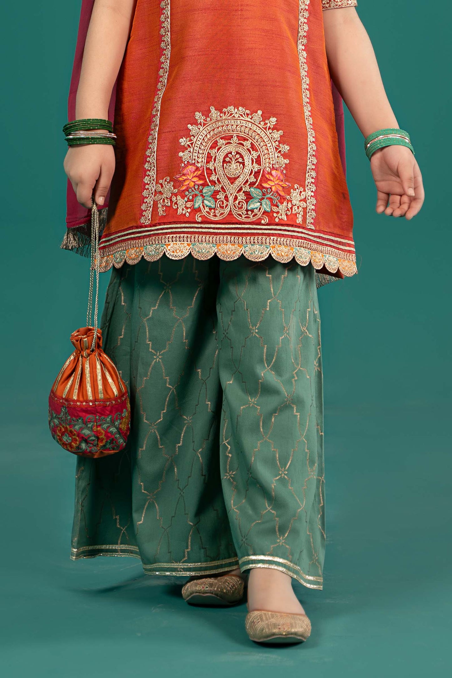 Maria B | 3 Piece Embroidered Raw Silk Suit | MKS-EF25-45 10-Aug Orange