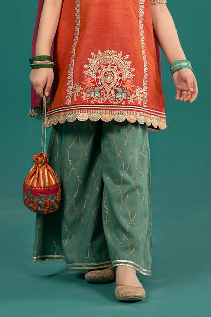Maria B | 3 Piece Embroidered Raw Silk Suit | MKS-EF25-45 10-Aug Orange