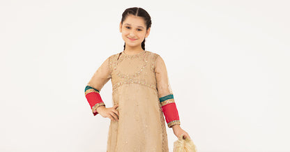 Maria B | 3 Piece Embroidered Zari Net Suit | MKS-PF24-03 14-Dec Beige