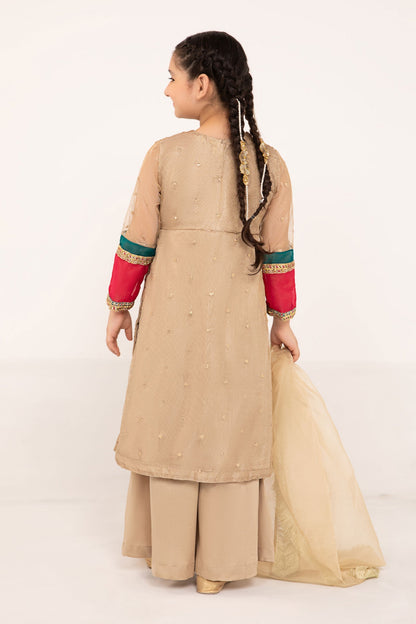 Maria B | 3 Piece Embroidered Zari Net Suit | MKS-PF24-03 12-Oct Beige