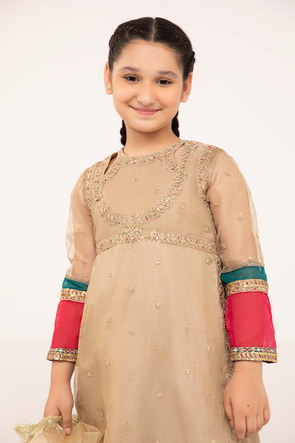 Maria B | 3 Piece Embroidered Zari Net Suit | MKS-PF24-03 6-Apr Beige