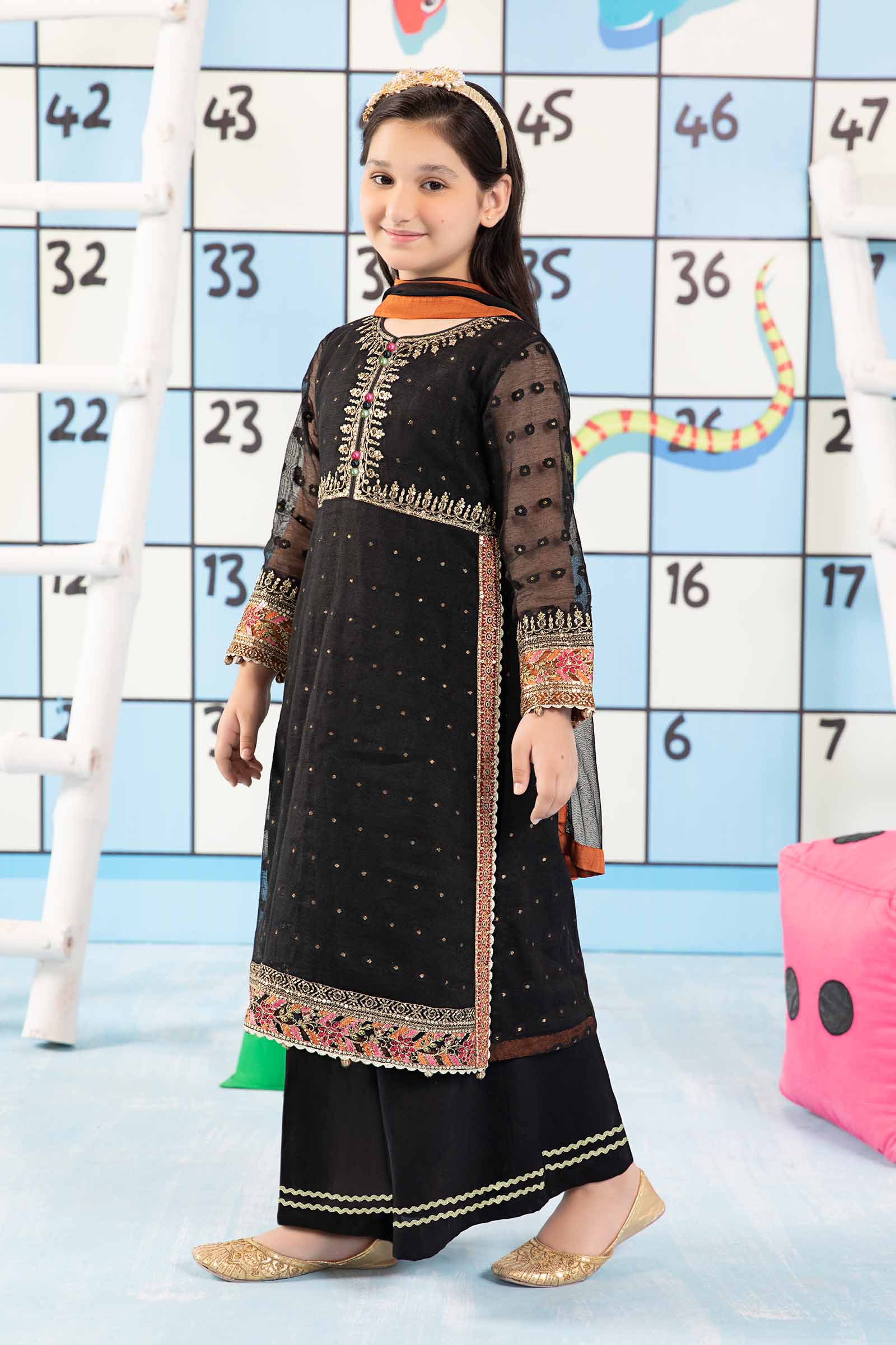 Maria B | 3 Piece Embroidered Cotton Zari Net Suit | MKS-PF24-06 12-Oct Black
