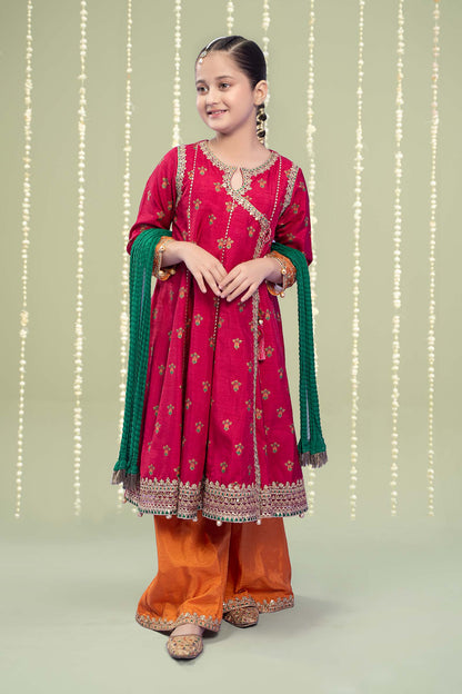 Maria B | 3 Piece Embroidered Raw Silk Suit | MKS-W24-10 4-Feb Maroon