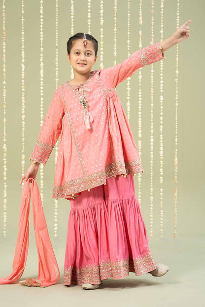 Maria B | 3 Piece Embroidered Paper Cotton Lurex Suit | MKS-W24-11 4-Feb Pink