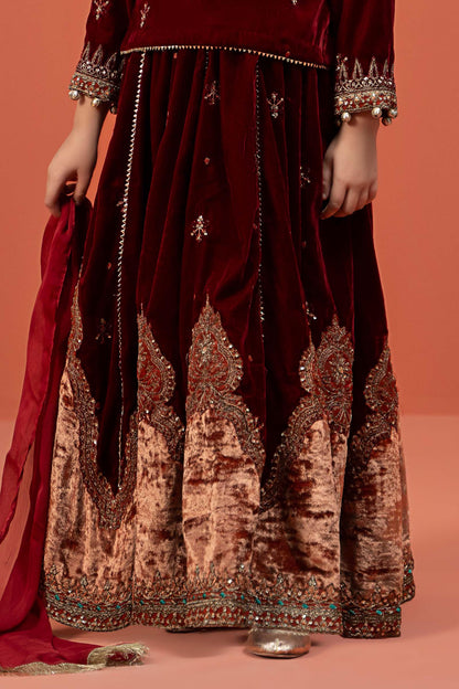 Maria B | 3 Piece Embroidered Velvet Suit | MKS-W24-14 14-Dec Red